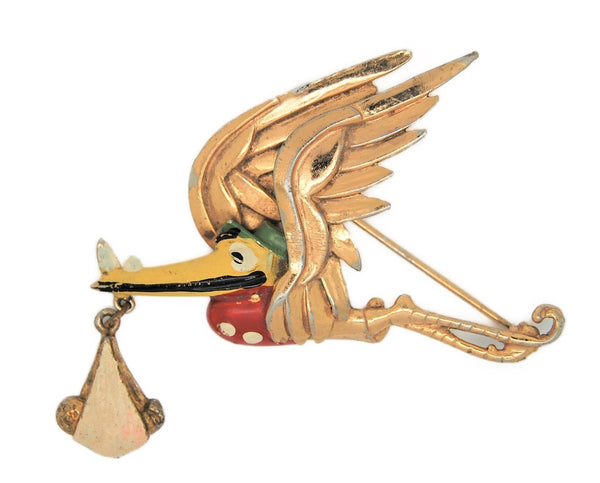 Coro Dumbo Walt Disney Circus Delivery Stork WDP Vintage Figural Pin Brooch