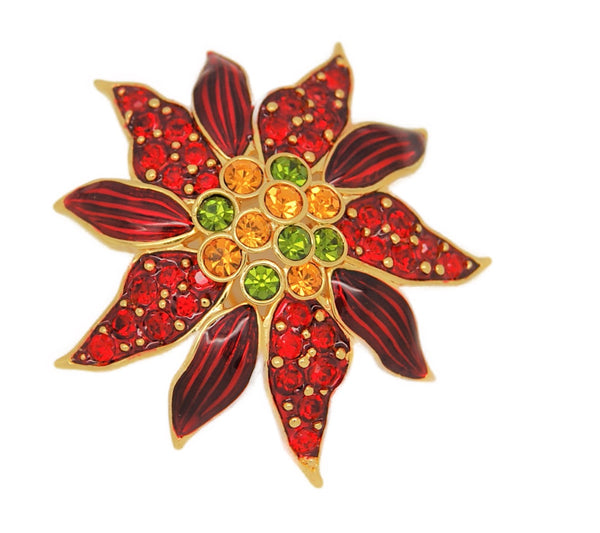 Radko Poinsettia Enamel & Rhinestones Tree Vintage Figural Pin Brooch