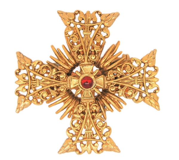 Accessocraft Maltese Cross Ruby Heart Vintage Figural Costume Brooch