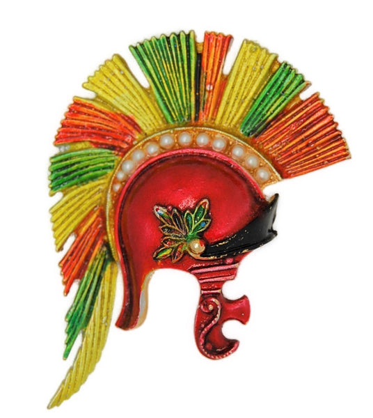 ART Helmet Gladiator Spartan Feathered Vintage Figural Pin Brooch