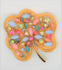 ART Pastel Floral Moonstone Rhinestone Leaf Vintage Figural Pin Brooch