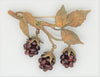 Michael Michaud Glass Bead Grapes Bronze Leaf Vintage Figural Brooch