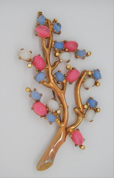 Silson Moonstone Branch Tree Vintage Figural Brooch - 1940s