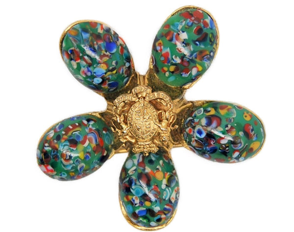 Accessocraft Millefiori Art Glass Coat of Arms Vintage Costume Figural Pin Brooch