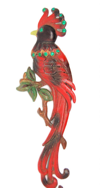 Block Massive Parrot on Branch Vintage Figural Pin Brooch - 1930s
