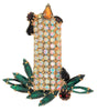 Big Christmas Sparkling Candle Pave Vintage Costume Figural Brooch