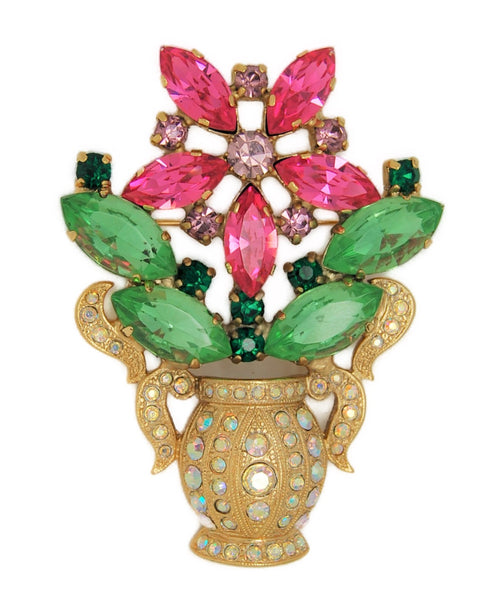 Suzanne Bjontegard Floral Blossom Urn Vintage Figural Pin Brooch