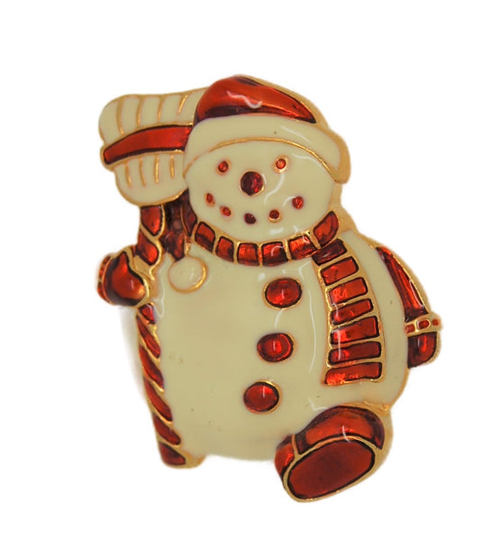 Radko Snowman Red & White Enamel Vintage Figural Pin Brooch