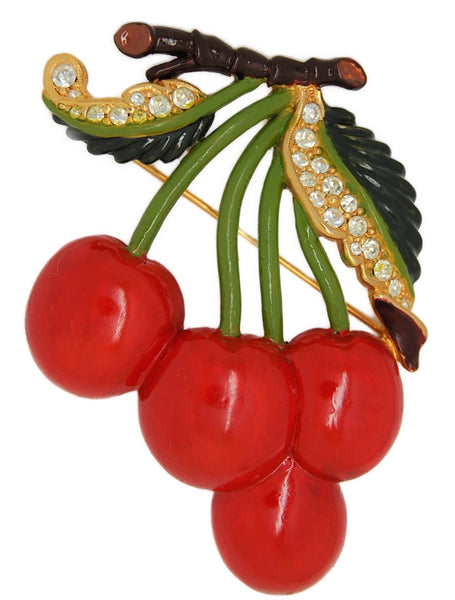 Weiss Enamel Cherry Branch Vintage Figural Pin Brooch