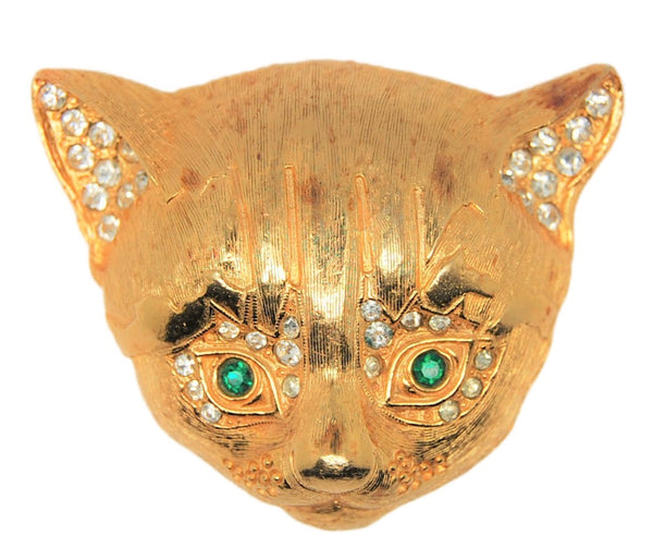 Jeanne Fabulous Emerald Eyes Kitty Cat Vintage Figural Brooch
