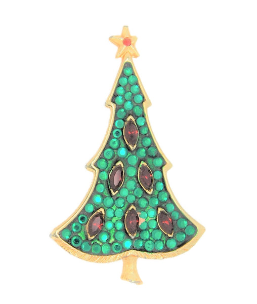 Beatrix BJ Green & Ruby Navette Christmas Tree Vintage Figural Brooch