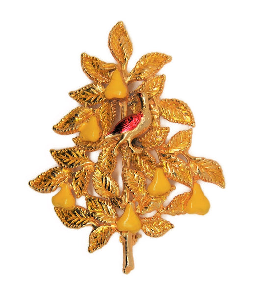 Accessocraft Christmas Partridge Pear Tree Vintage Costume Figural Holiday Pin Brooch