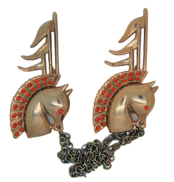 Circus Plumed Horses Duette Vintage Figural Brooch Set