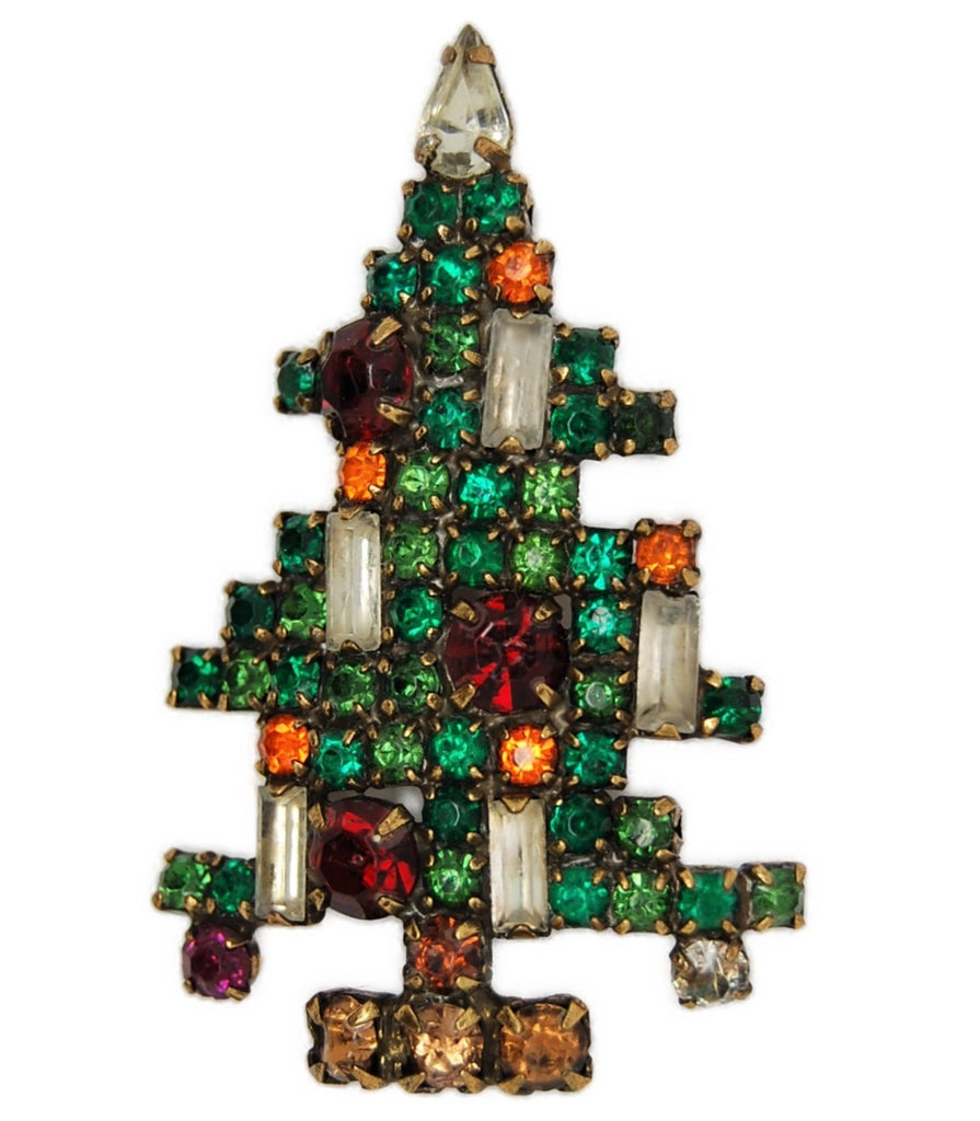 Weiss 5 Candle Rhinestone Christmas Tree Vintage Figural Pin Brooch