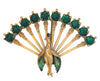Art Deco Peacock Vintage Prong-Set Emerald Green Stones Figural Brooch