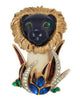 Carnegie Lion in the Grass Royal Blue & Cream Vintage Figural Pin Brooch