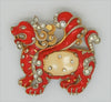 Trifari Ming Series Lyon Dragon Red Enamel Vintage Costume Figural Brooch 1942