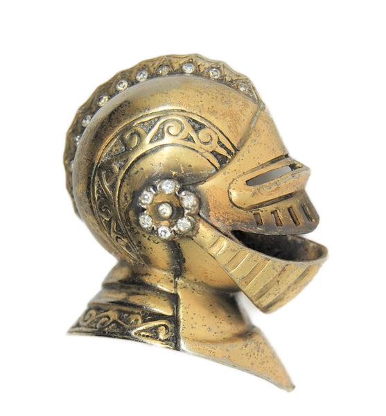 Reja Gladiator Helmet Moveable Visor Fur Clip Vintage Figural Pin Brooch