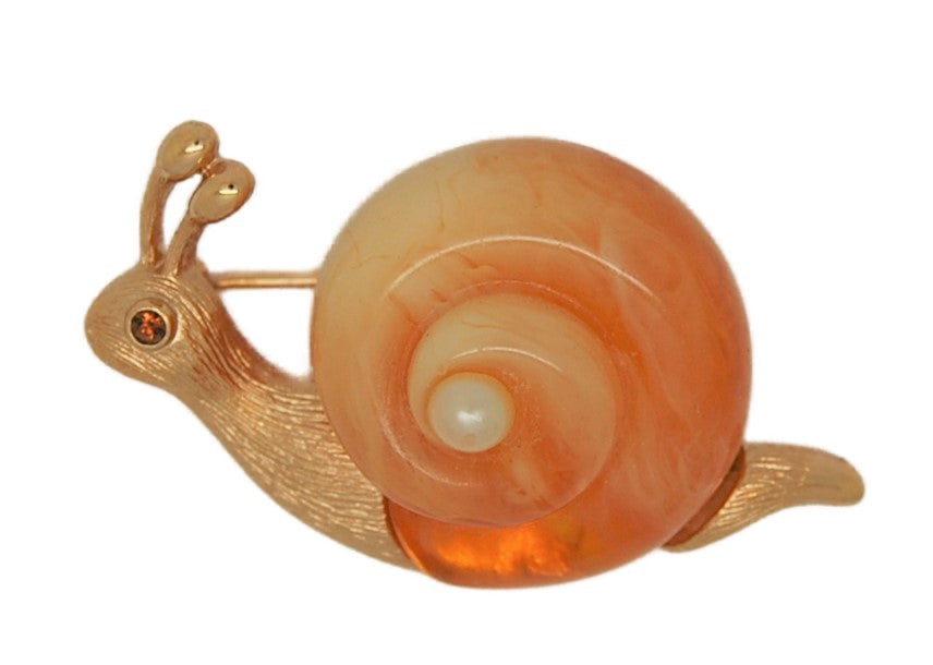 Fuller Brush Resin Amber Snail Vintage Figural Pin Brooch