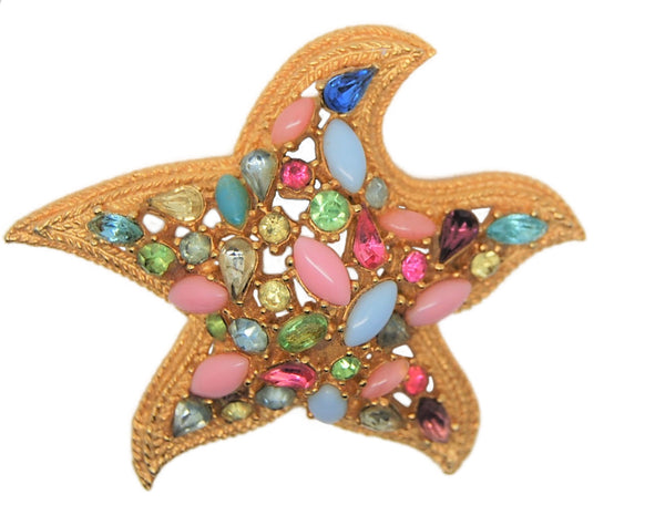 ART Pastel Starfish Sealife Moonstone Vintage Costume Figural Pin Brooch - 1950s