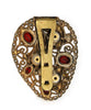 Art Deco Floral Dress Clip Gold Tone Ruby Stones Vintage Figural Pin Brooch