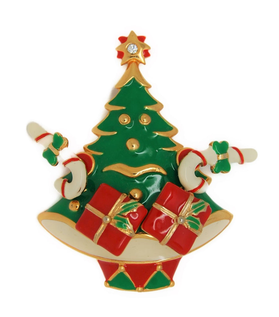 Ro-An Christmas Earring Enameled Tree Vintage Figural Pin Brooch