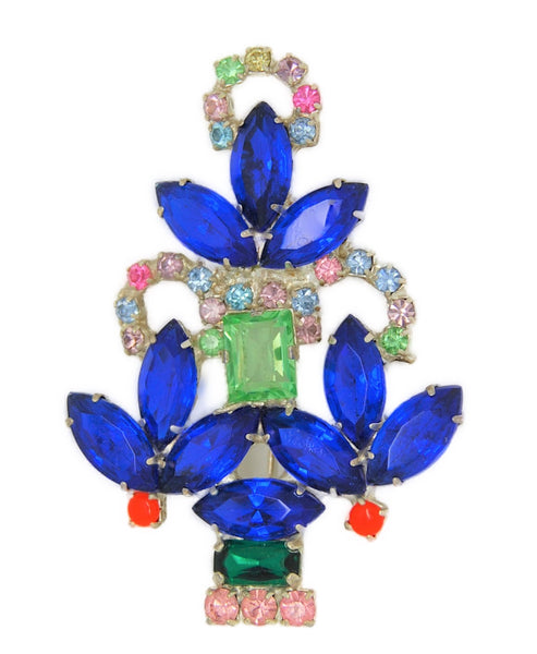 RON Sapphire Blues Christmas Tree Vintage Figural Costume Brooch