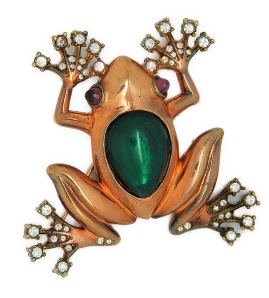 Trifari Jelly Belly Rose Gold Plate Frog Vintage Figural Pin Brooch