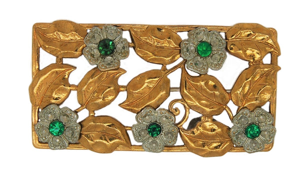 Glass Works Floral Blossoms Leaves Vintage Figural Pin Brooch