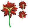 Flower Power Scarlet Red Floral Vintage Figural Brooch & Earring Set