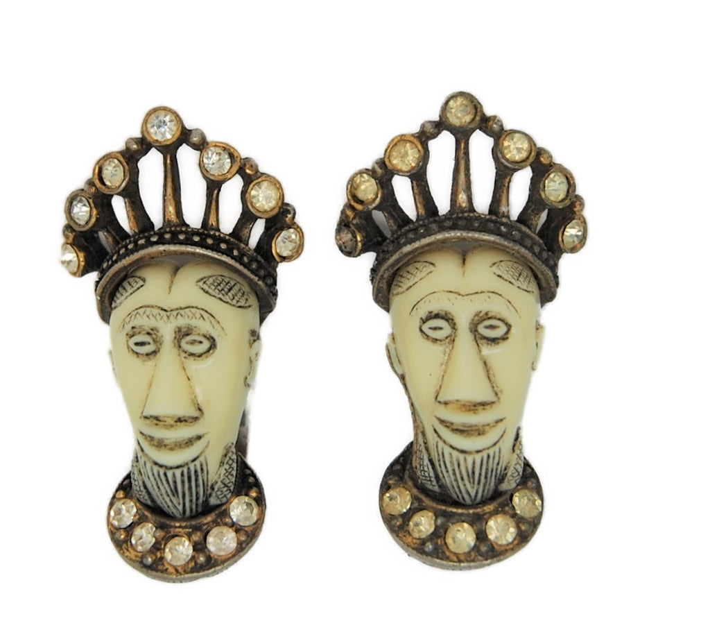 Selini Signed Emporer Warrior King Vintage Figural Earrings