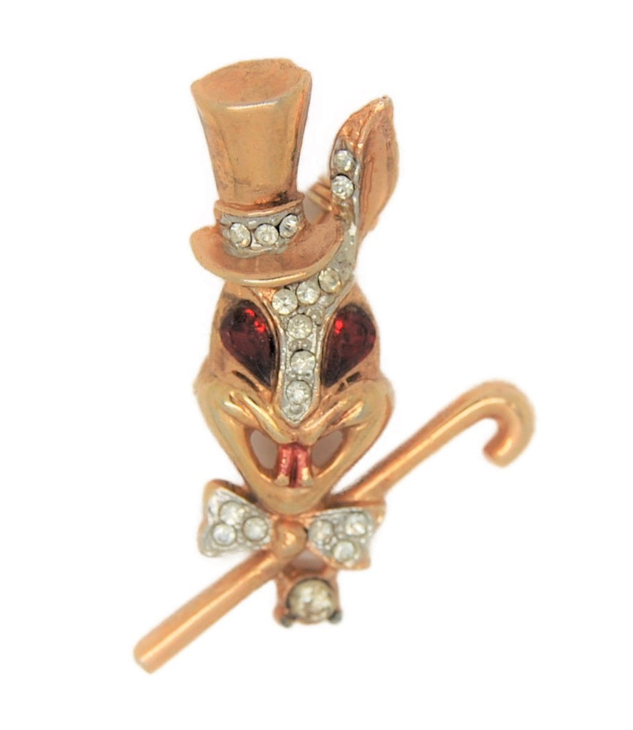 Karu Top Hat Mr. New York Rabbit Vintage Figural Pin Brooch