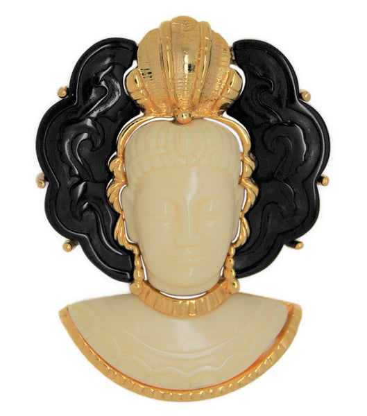 Carnegie Asian Queen Empress Lucite Vintage Figural Pin Brooch