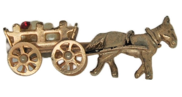 Longcraft Burro Donkey Wagon Pearls Vintage Figural Pin Brooch