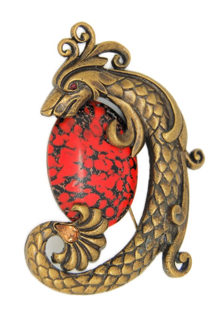 Sweet Romance Dragon Jasper Egg Vintage Figural Brooch