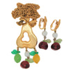 Mandle Pear Dangling Fruit Glass Beads Vintage Necklace & Matching Earrings