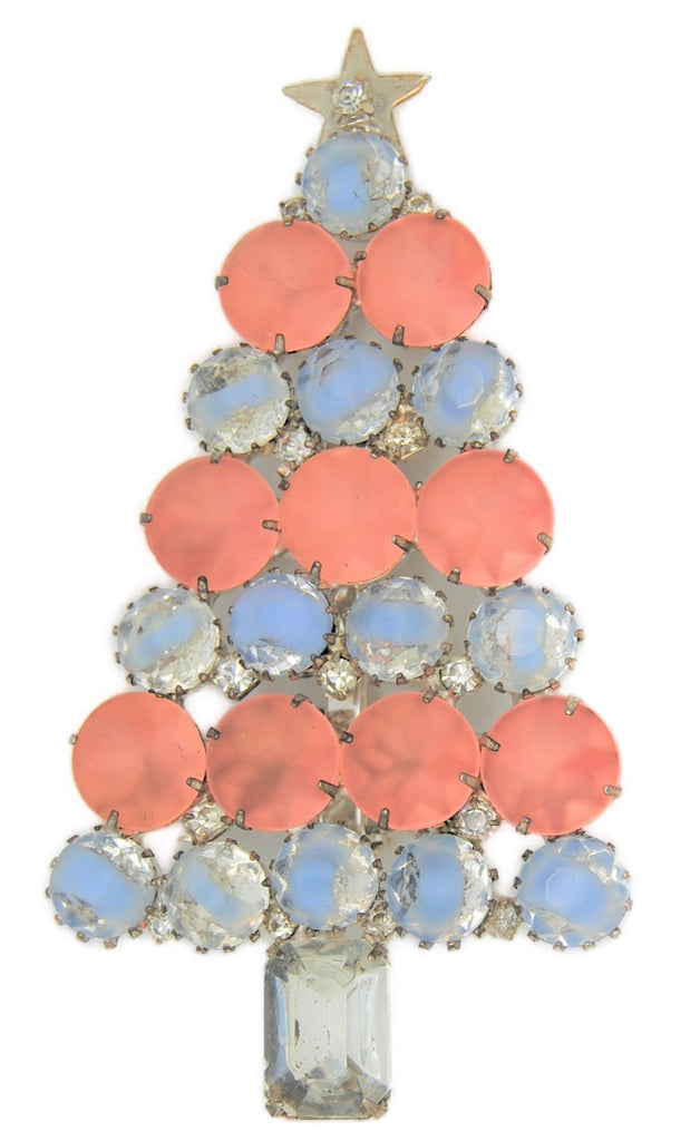 RON Baby Pink & Blue Christmas Tree Vintage Figural Brooch