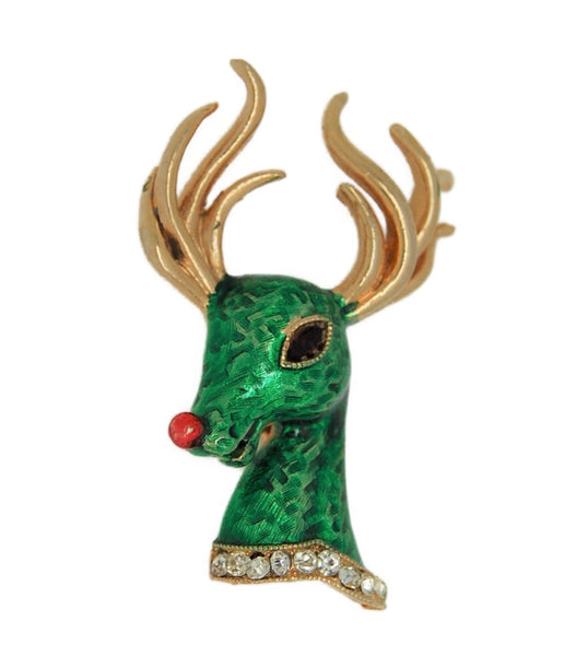 Vintage Christmas Sparking Rudolph Reindeer Costume Figural Brooch