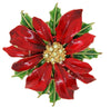 ART Holiday Christmas Poinsettia Floral Enamel Rhinestone Figural Pin Brooch