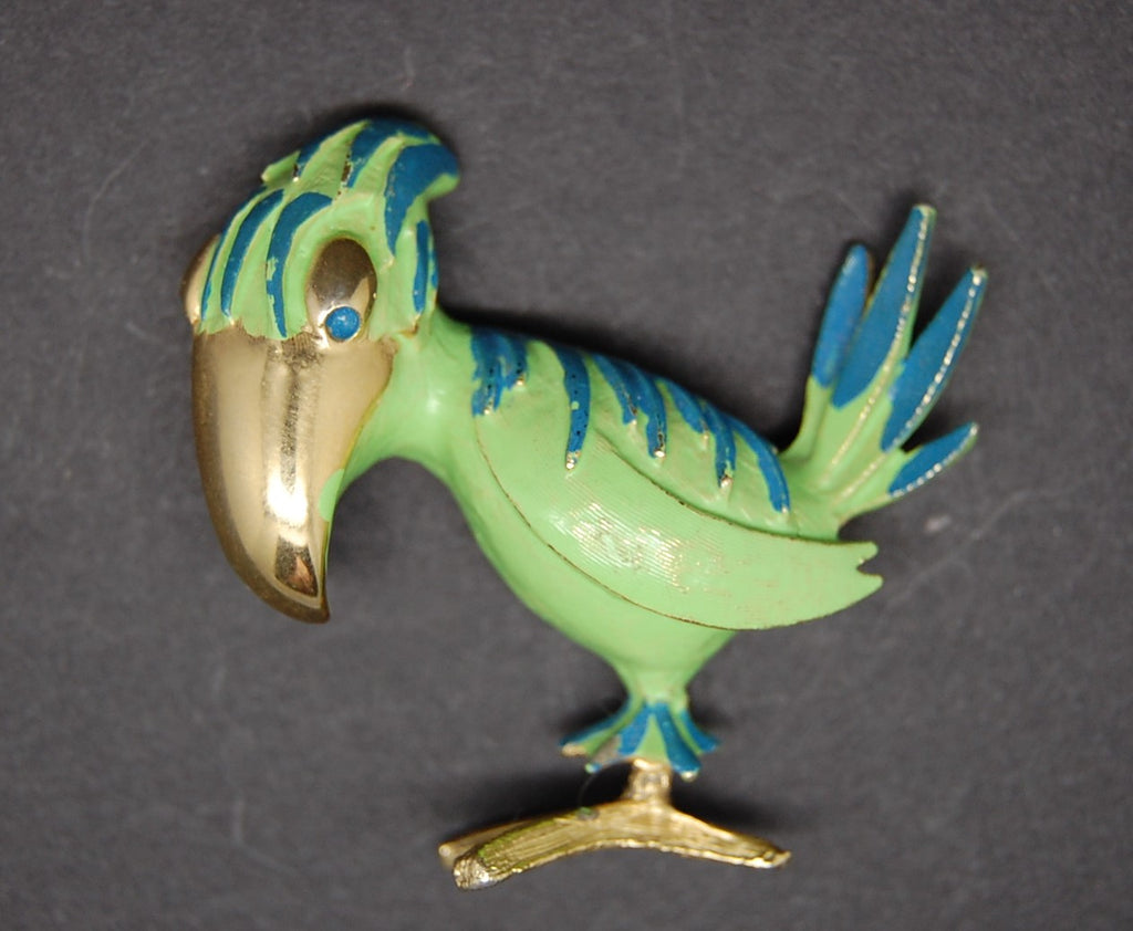 Tortolani Green Blue Parrot Tokee Tokee Bird Brooch - Mink Road Vintage Jewelry