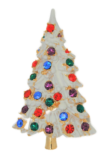 Flocked Rhinestone Ornaments Tree Vintage Figural Pin Brooch