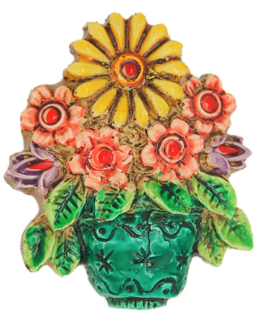 Western Germany Floral Molded Hand-Painted Resin Vintage Figural Brooch