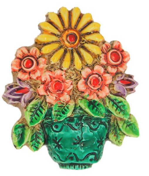 Western Germany Floral Molded Hand-Painted Resin Vintage Figural Brooch
