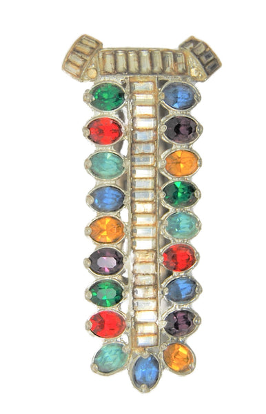 Art Deco Dress Clip Multi-Stone Pot Metal Vintage Pin Brooch - 1930s