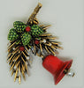 ART Holiday Bell Pine Cone Pearl Christmas Figural Pin Brooch