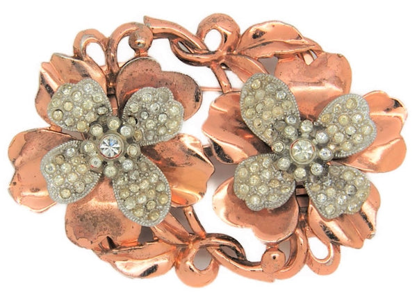 Coro Magnolia Floral Fur Clips Duette Vintage Figural Brooch Set