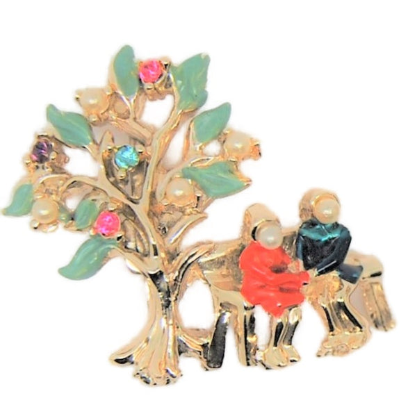 Coro Smalls Bench Couple Under Tree Vintage Figural Brooch