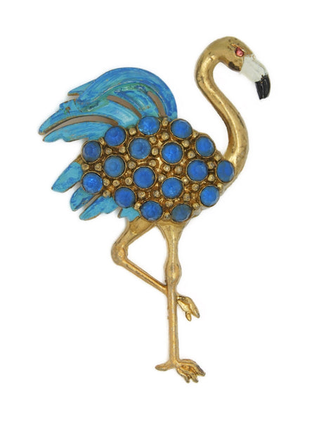 Blue Crabby Flamingo American Costume Vintage Figural Pin Brooch