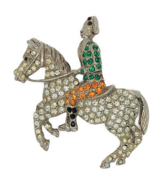 Ora Horse Shriner Rider Rhinestones Vintage Figural Pin Brooch