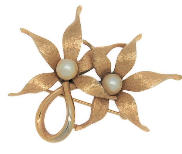 Boucher Double Floral Pearl Center Vintage Figural Pin Brooch